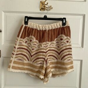 Rebellion Stylish Crochet Women Shorts in Cream and Brown Size Large